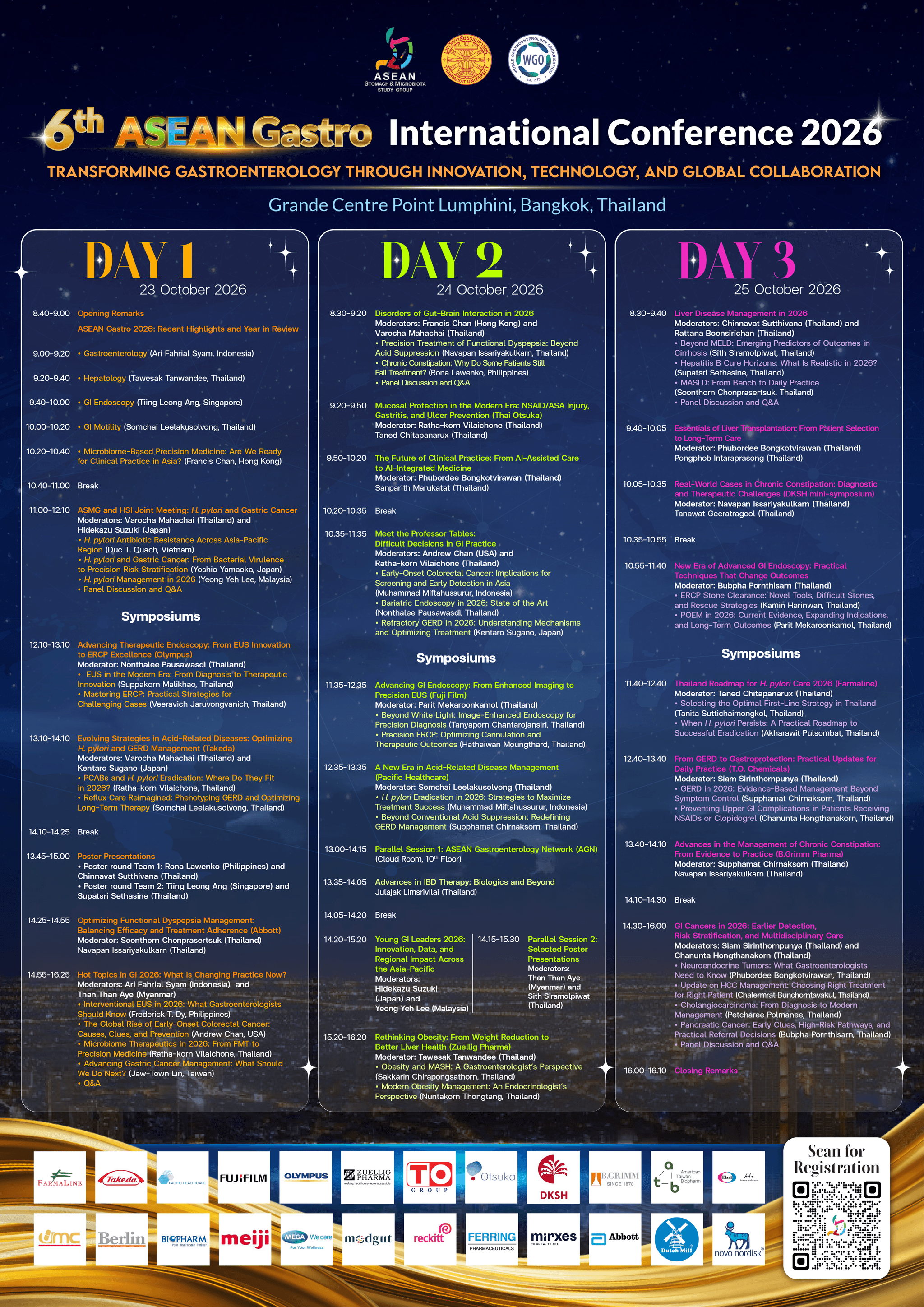 Programme at a glance — 6th ASEAN Gastroenterology International Conference (ASEAN Gastro 2026), 23–25 October 2026, Grande Centre Point Lumphini, Bangkok, Thailand